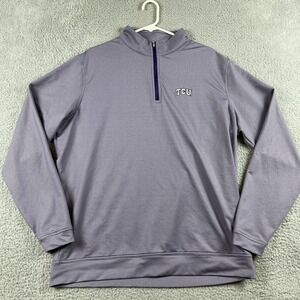 TCU Shirt Men XL Purple Houndstooth Peter Millar Performance Golf 1/4 Zip